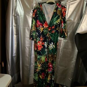 NIB. Tropical Print Maxi Dress. Slit in front